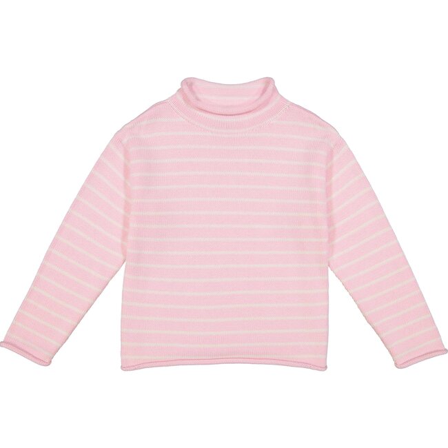 Fraser Striped Roll Neck Sweater, Pink/White - Sweaters - 1
