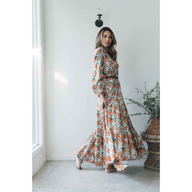 Women's Sienna Maxi Dress, Orange Flowers - Dresses - 2