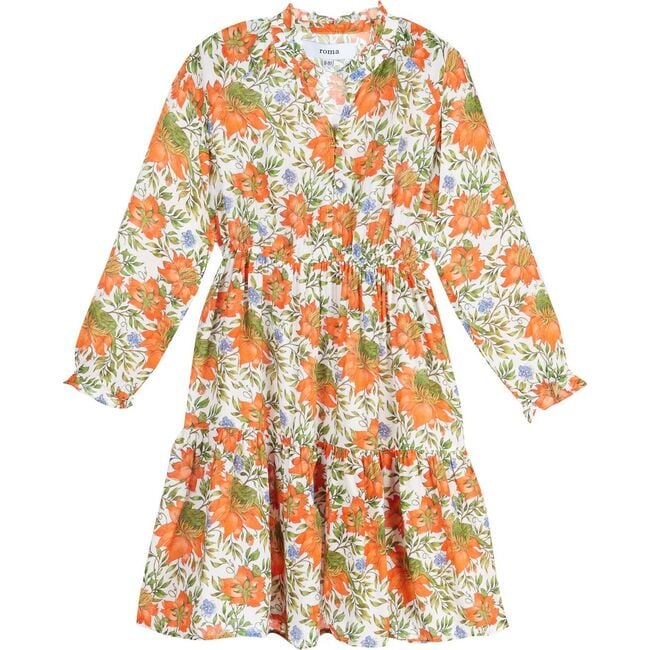 Sienna Kids Dress, Orange Flowers