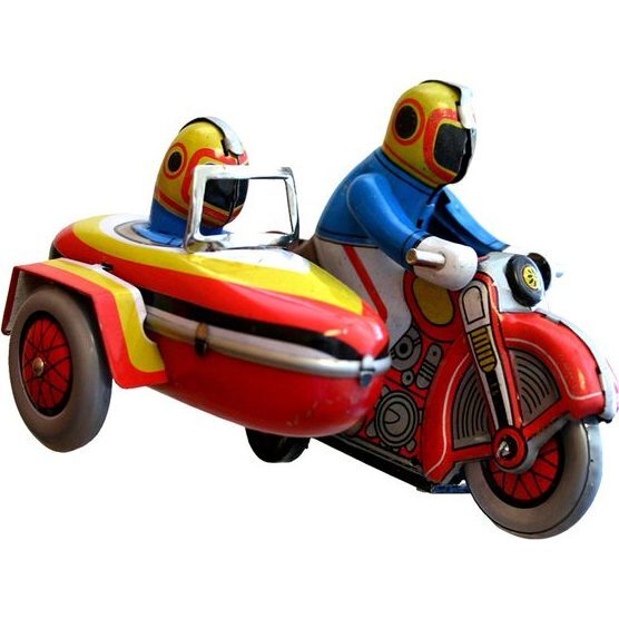 Motorcycle Tin Toy with Sidecar, Red - Transportation - 1