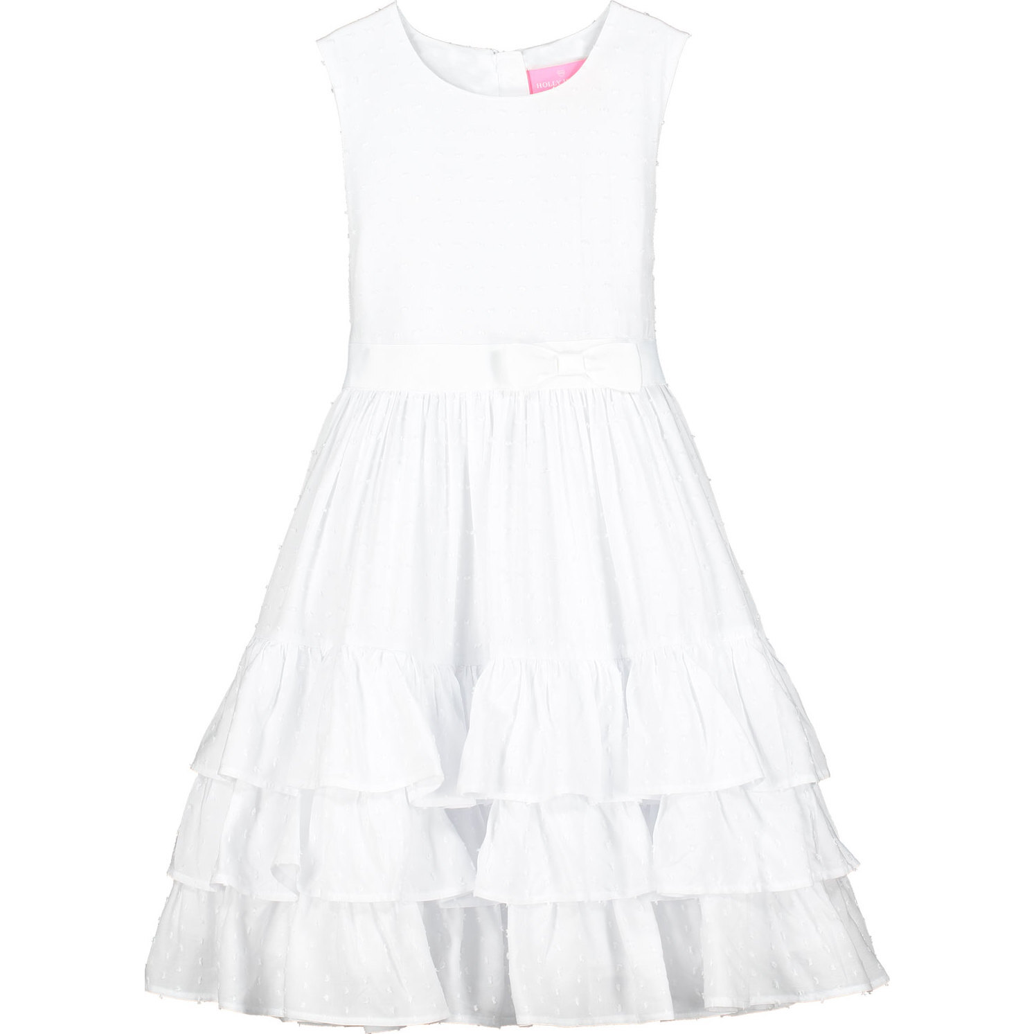 Arabella White Cotton Dobby Girls Party Dress - Dresses - 1