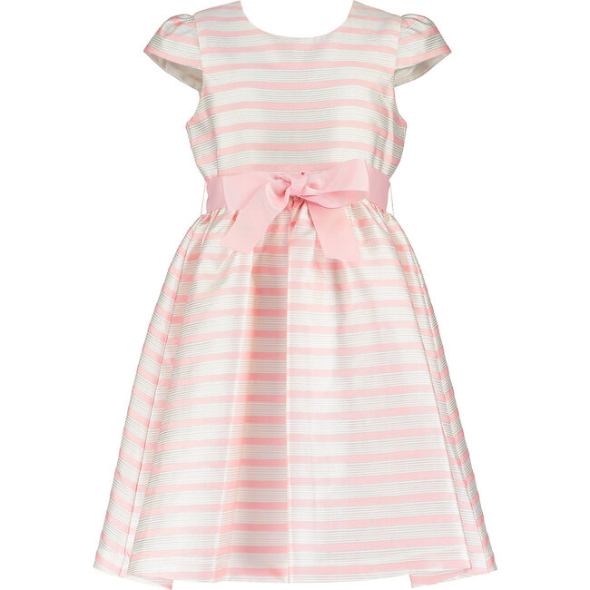 Striped Jacquard Party Dress, Pink & White - Dresses - 1