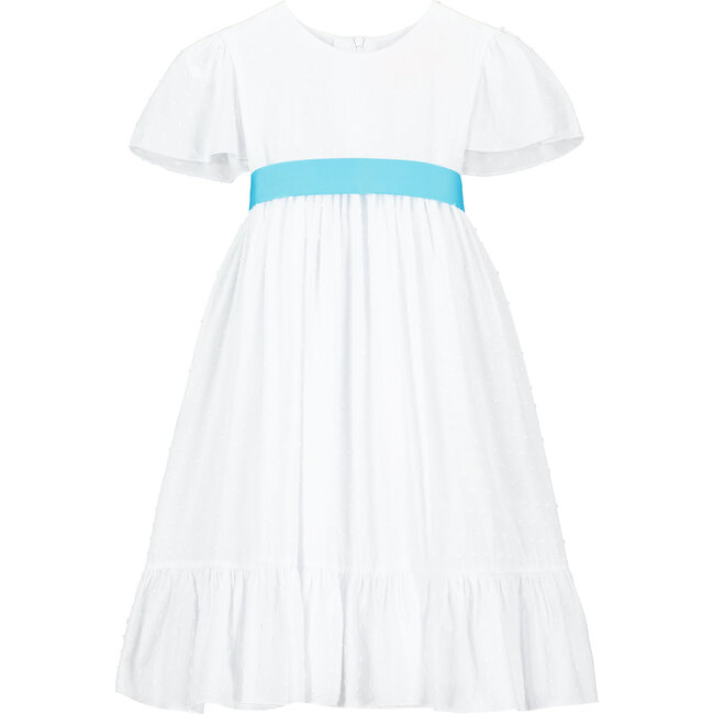Poppy Petite Spot Cotton Dress, White & Blue