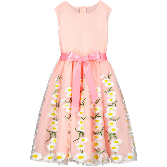 Daisy Embroidered Tulle Dress, Pink