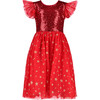 *Exclusive* Girls Shimmer Sequin & Star Tulle Party Dress, Red - Dresses - 1 - thumbnail