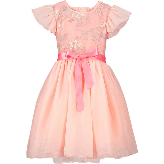 Shimmer Blossom Embroidered Dress, Pink