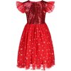 *Exclusive* Girls Shimmer Sequin & Star Tulle Party Dress, Red - Dresses - 3