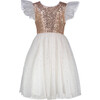 *Exclusive* Girls Shimmer Sequin & Star Tulle Party Dress, Gold & Ivory - Dresses - 1 - thumbnail