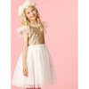 *Exclusive* Girls Shimmer Sequin & Star Tulle Party Dress, Gold & Ivory - Dresses - 2 - thumbnail