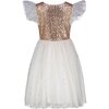 *Exclusive* Girls Shimmer Sequin & Star Tulle Party Dress, Gold & Ivory - Dresses - 3 - thumbnail