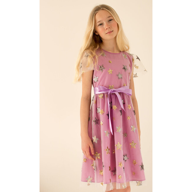 Aster Star Embroidered Tulle Dress, Lilac
