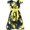 Cotton Lemon Party Dress, Navy - Dresses - 1 - thumbnail