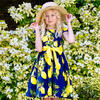 Cotton Lemon Party Dress, Navy - Dresses - 3