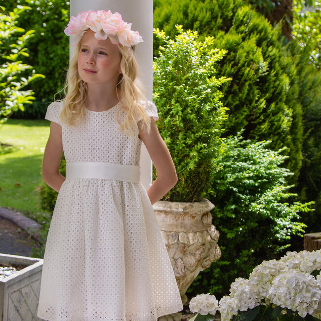 Cotton Embroidered Party Dress, White - Dresses - 3