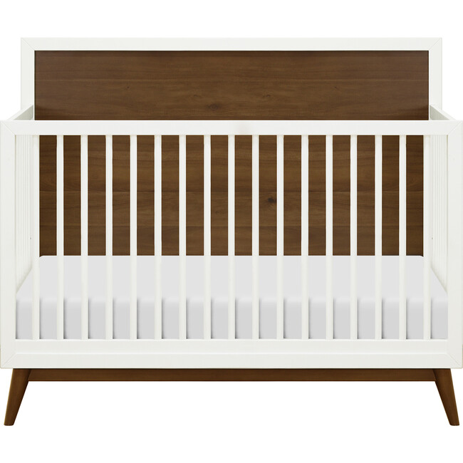 Palma 4-in-1 Convertible Crib with Toddler Bed Conversion Kit, White/Natural Walnut