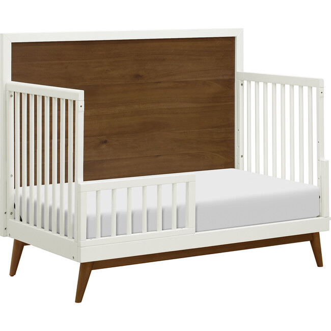 Palma 4-in-1 Convertible Crib with Toddler Bed Conversion Kit, White/Natural Walnut