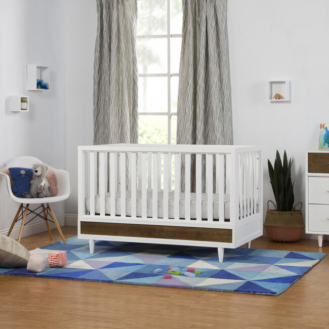 Eero 4-in-1 Convertible Crib with Toddler Bed Conversion Kit, White/Natural Walnut