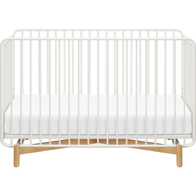 Bixby Metal Crib with Toddler Bed Conversion Kit, Warm White/Natural Beech - Cribs - 1