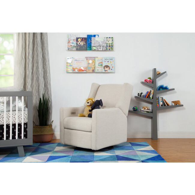 Kiwi Electronic Recliner and Swivel Glider with USB Port, White Linen - Nursery Chairs - 2