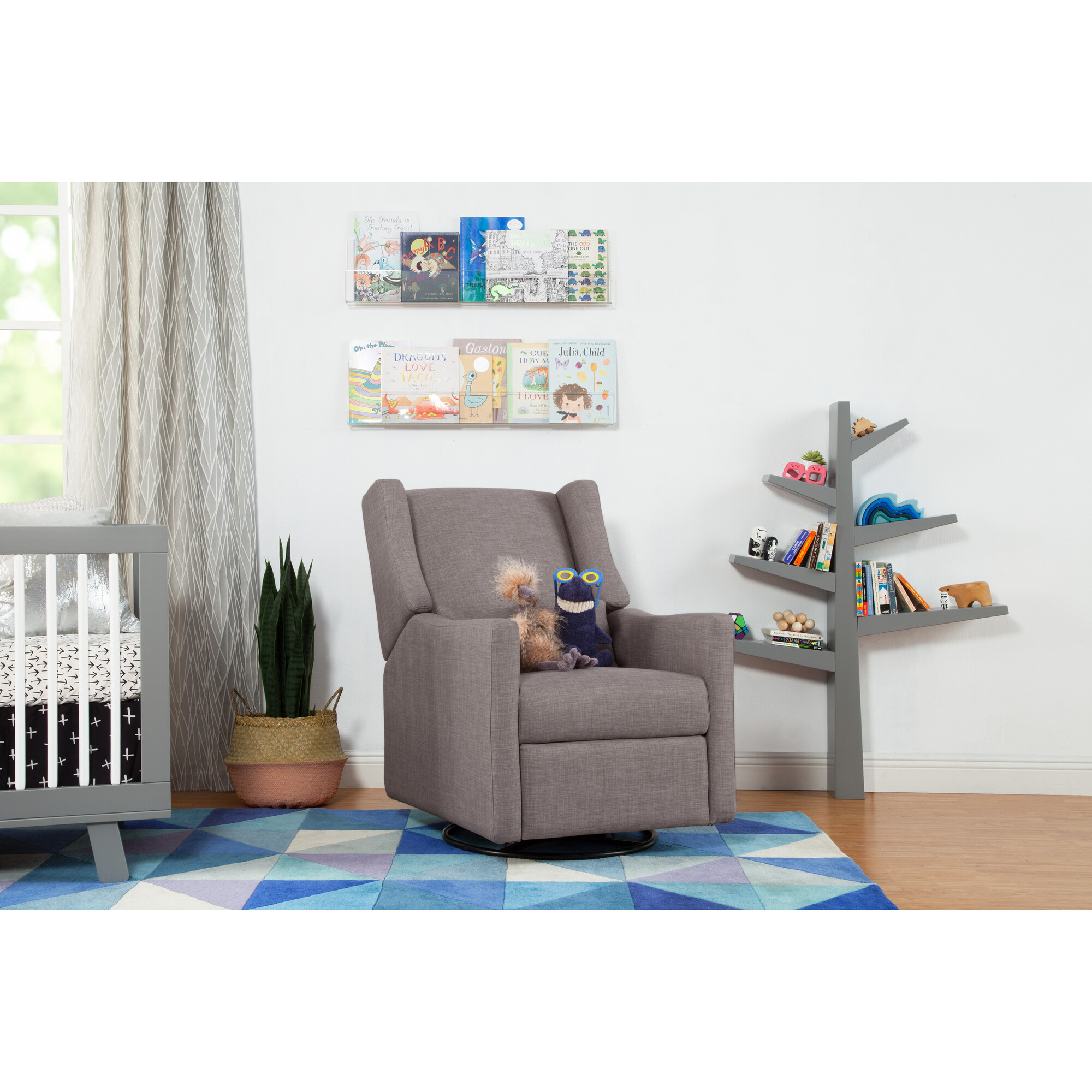 Kiwi Electronic Recliner and Swivel Glider with USB Port Grey Tweed Babyletto Nursery Chairs Ottomans Maisonette