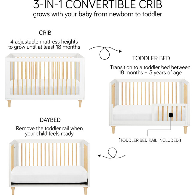 Lolly 3-in-1 Convertible Crib with Toddler Bed Conversion Kit, Grey