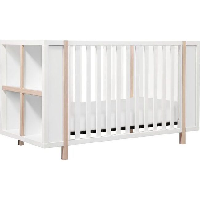Bingo 3-in-1 Convertible Crib and Storage Combo, White and Washed Natural - Cribs - 9