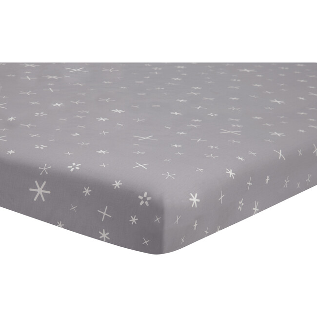 Fitted Mini Crib Sheet, Galactic Grey Stars - Sheets - 1