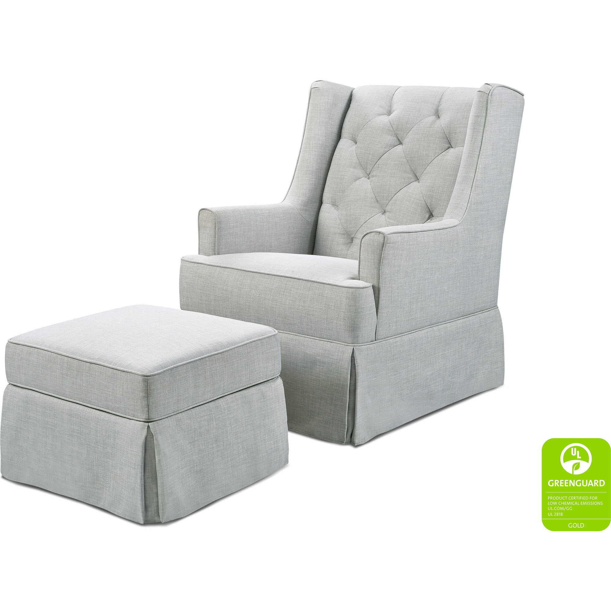 Sadie Swivel Glider with Storage Ottoman Light Grey Tweed