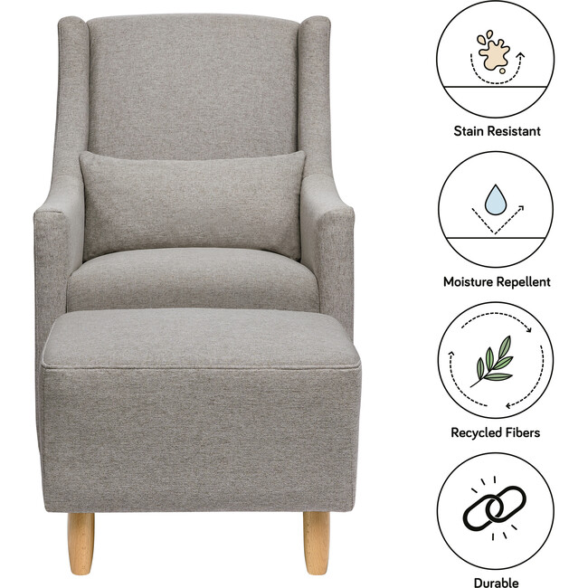 Toco Swivel Glider and Ottoman, Grey Eco-Performance Fabric - Nursery Chairs - 3