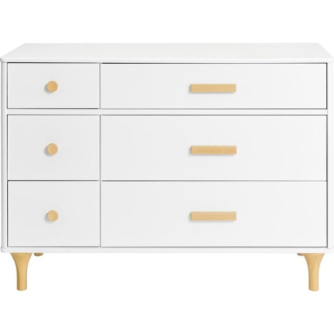 Lolly 6 Drawer Assembled Double Dresser, White and Natural