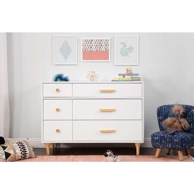 Lolly 6 Drawer Assembled Double Dresser, White and Natural