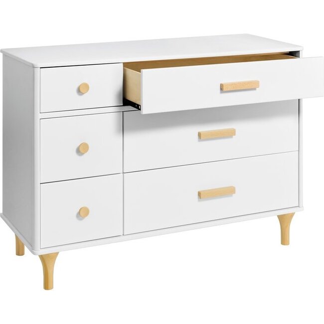 Lolly 6 Drawer Assembled Double Dresser, White and Natural - Dressers - 4