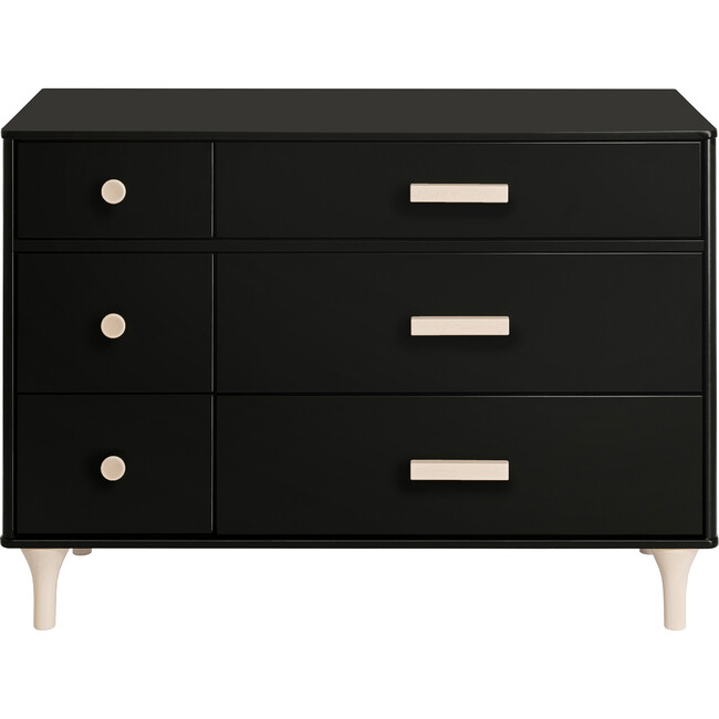 Lolly 6 Drawer Assembled Double Dresser, Black and Washed Natural - Dressers - 1