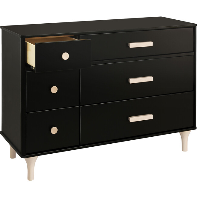 Lolly 6 Drawer Assembled Double Dresser, Black and Washed Natural
