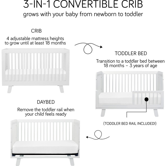 Hudson 3-in-1 Convertible Crib with Toddler Bed Conversion Kit, Black - Cribs - 2