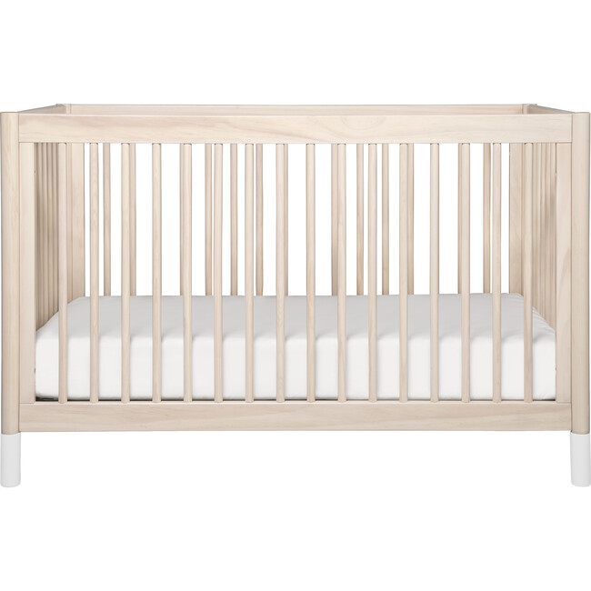 Gelato 4-in-1 Convertible Crib, White Feet with Toddler Bed Conversion Kit, Washed Natural