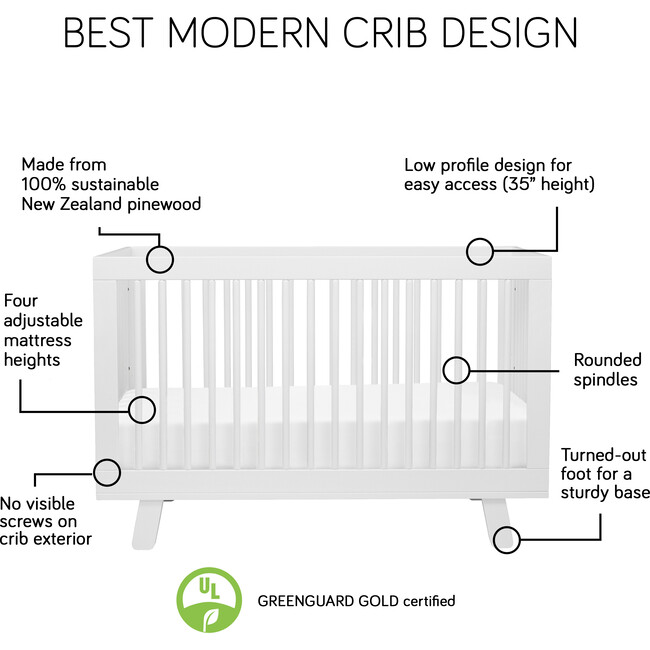 Hudson 3-in-1 Convertible Crib with Toddler Bed Conversion Kit, Black - Cribs - 3
