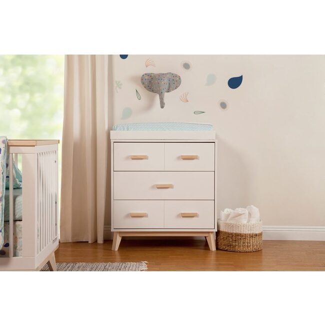 Scoot 3-Drawer Changer Dresser with Removable Changing Tray, White/Washed Natural - Dressers - 6