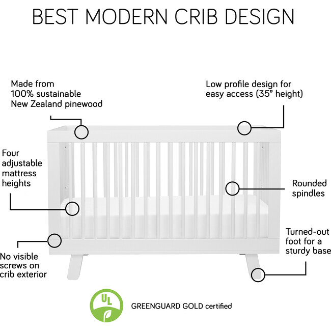 Hudson 3-in-1 Convertible Crib with Toddler Bed Conversion Kit, Grey/White - Cribs - 4