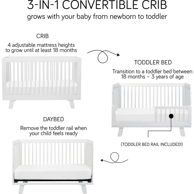 Hudson 3-in-1 Convertible Crib with Toddler Bed Conversion Kit, Grey - Cribs - 5