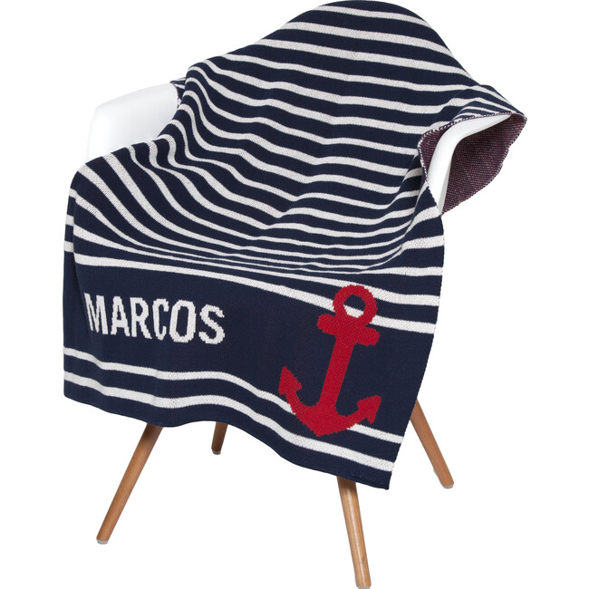 Monogrammed Eco Baby Anchor Throw, Navy/Red