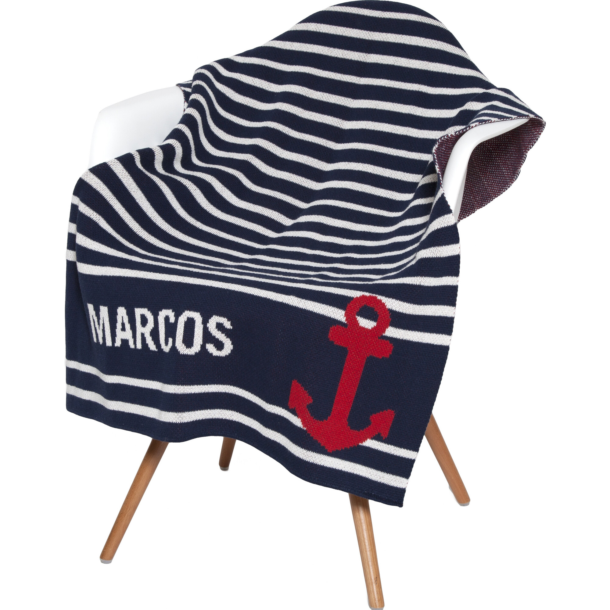 Monogrammed Eco Baby Anchor Throw, Navy/Red - Throws - 1