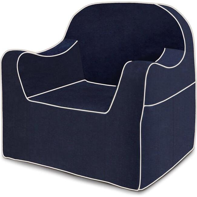 Monogrammable Reader Chair, Navy Blue with White Piping - Kids Seating - 1