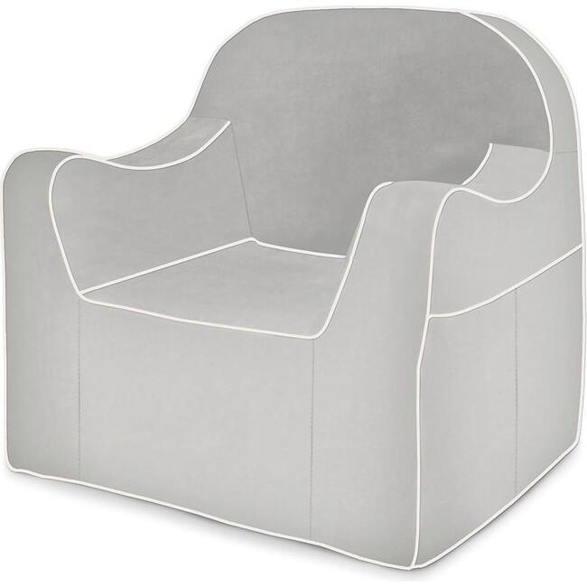 Monogrammable Reader Chair, Grey with White Piping