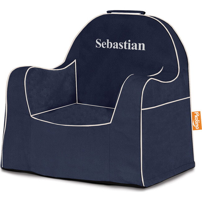 Monogrammable Reader Chair, Navy Blue with White Piping - Kids Seating - 2