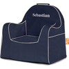 Monogrammable Reader Chair, Navy Blue with White Piping - Kids Seating - 2 - thumbnail
