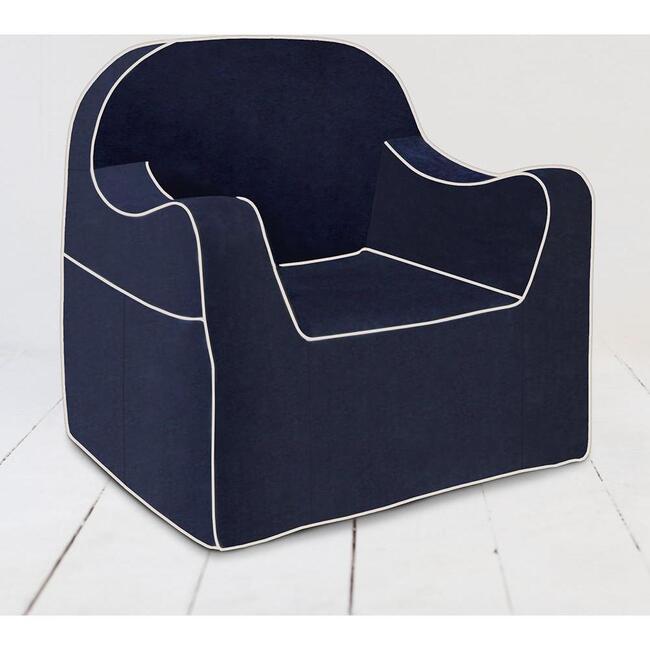 Monogrammable Reader Chair, Navy Blue with White Piping - Kids Seating - 4