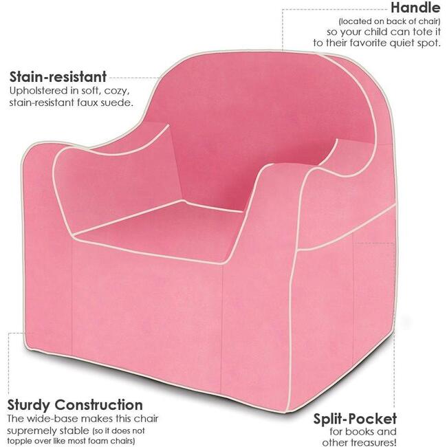 Monogrammable Reader Chair, Pink with White Piping - Kids Seating - 5