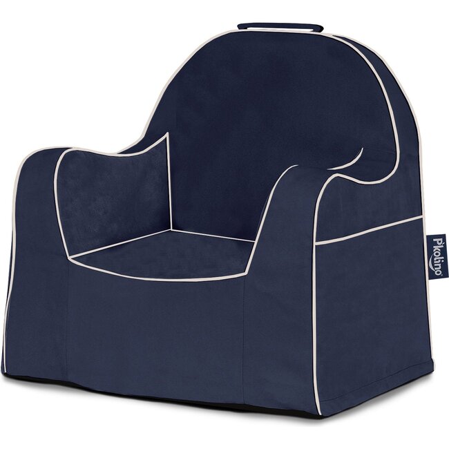 Monogrammable Little Reader Chair, Navy with White Piping