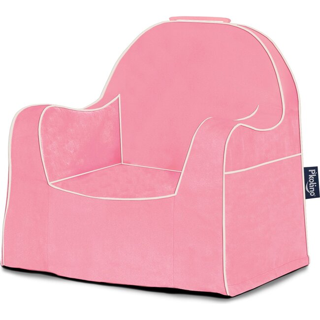 Monogrammable Little Reader Chair, Light Pink with White Piping